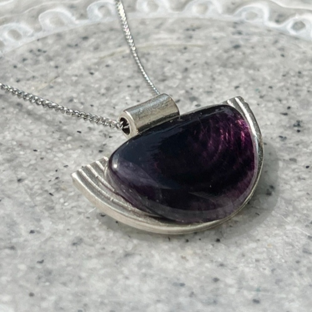 Silver Amethyst Necklace Handmade by Wandering Bunny LLC